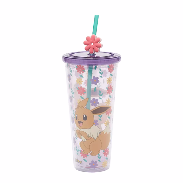 Pokemon Vaso Acrilico Con Diseño Floral Eevee